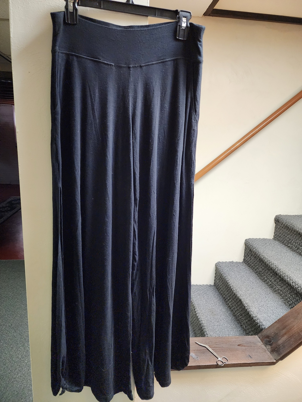 Aerie Sz M Black Flowy Wide Leg Pant, Pockets, Side Leg Slits